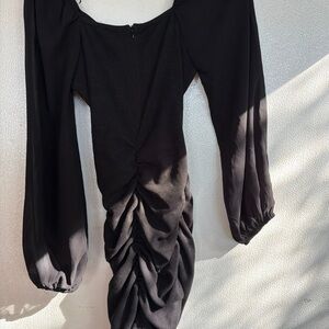 Stylish Black Ruched Long Sleeve Dress